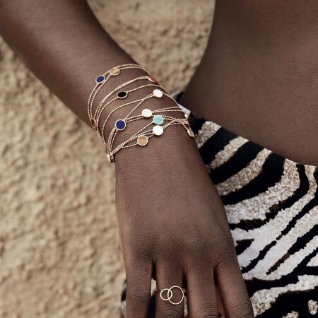 Bracelet GINETTE NY Mini EVER Disc en or rose et oeil de tigre