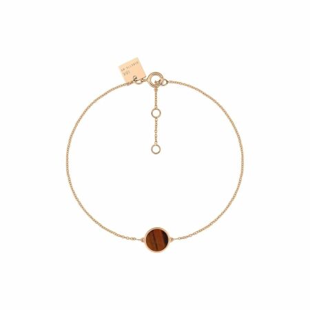 Bracelet GINETTE NY Mini EVER Disc en or rose et oeil de tigre