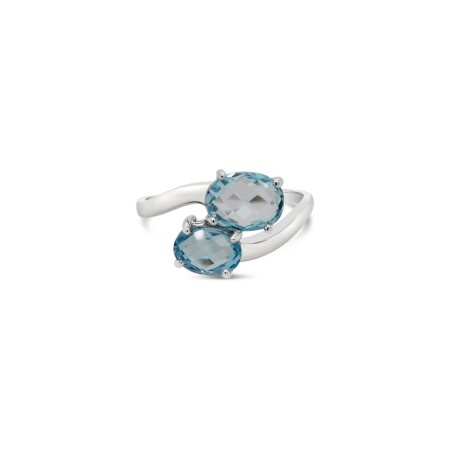 Bague Gringoire joaillerie en or blanc et topaze bleue