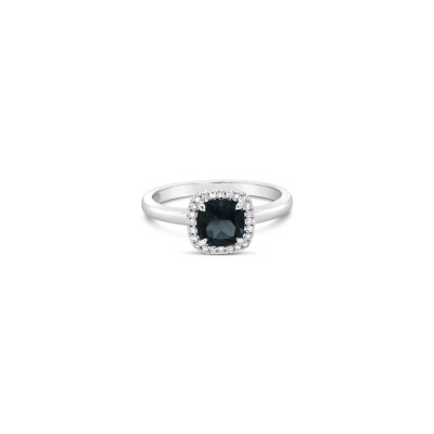 Bague Gringoire Joaillerie en or blanc, topaze Blue London et diamants