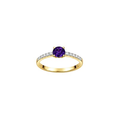 Bague Gringoire Joaillerie en or jaune, diamant et améthyste