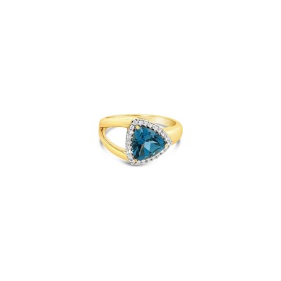 Bague Gringoire Joaillerie en or jaune, topaze bleu London et diamants