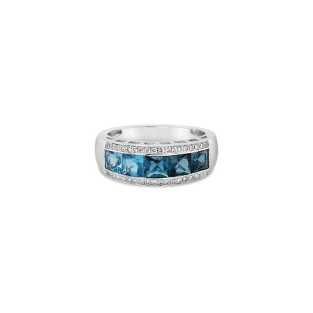 Bague Gringoire joaillerie en or blanc, topaze bleue, topaze bleu london et diamants