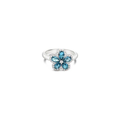 Bague Gringoire Joaillerie en or blanc, topaze bleu London et diamants