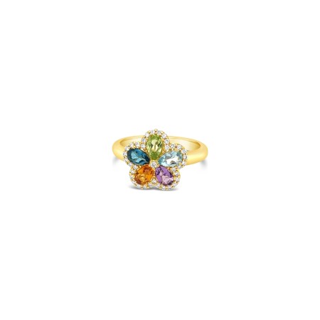 Bague Gringoire Joaillerie en or jaune, topaze bleue, péridot, citrine, améthyste et diamants