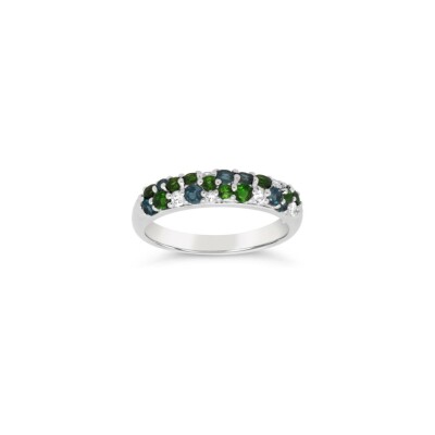 Bague Gringoire joaillerie en or blanc, diopside, topaze bleue et diamants