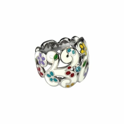 Bague Una Storia en argent, email et oxydes de zirconium turquoises