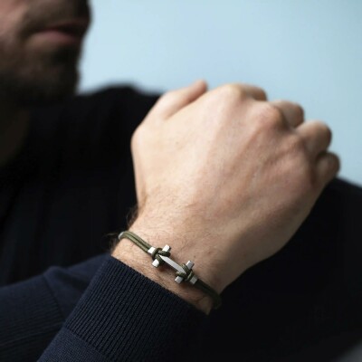 Bracelet Herbelin Amarrage en acier brossé et nylon kaki