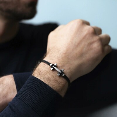 Bracelet Herbelin Amarrage en acier brossé et nylon noir
