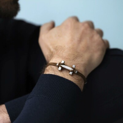 Bracelet Herbelin Amarrage en acier brossé et nylon brun clair