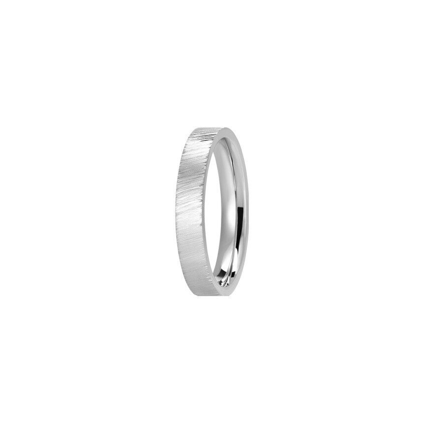 Ferret wedding band 4mm ribbon in white gold, brushed finish