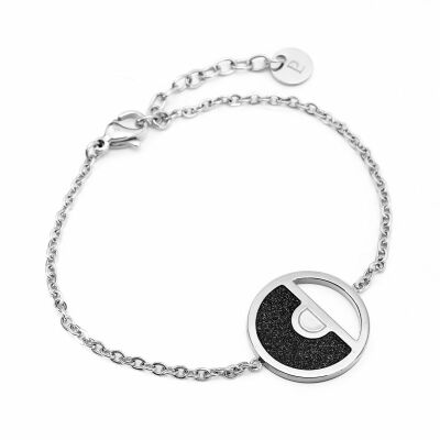 Bracelet Pierre Lannier Cristal en acier argenté, noir