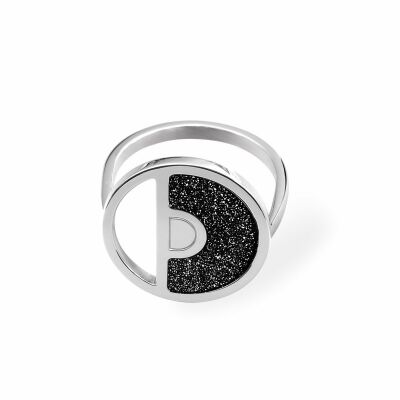 Bague Pierre Lannier Cristal en acier argenté, noir, taille 56
