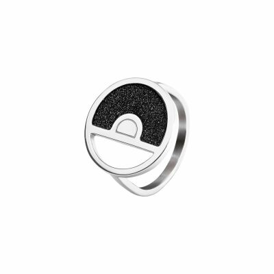 Bague Pierre Lannier Cristal en acier argenté, noir, taille 56