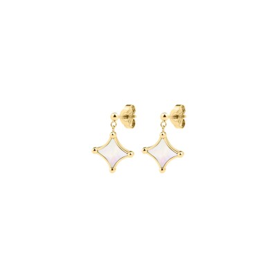 Boucles d'oreilles pendantes Pierre Lannier Nebulia en acier doré et nacre