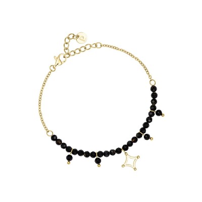 Bracelet Pierre Lannier Tessera en acier doré et perles noires