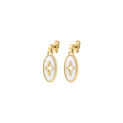 Boucles d'oreilles pendantes Pierre Lannier Ovalia en acier doré et nacre