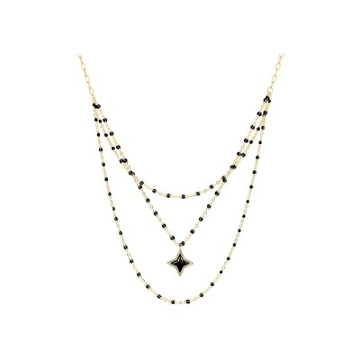 Collier Pierre Lannier Astoria en acier doré et perles noires