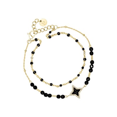Bracelet Pierre Lannier Astoria en acier doré et perles noires