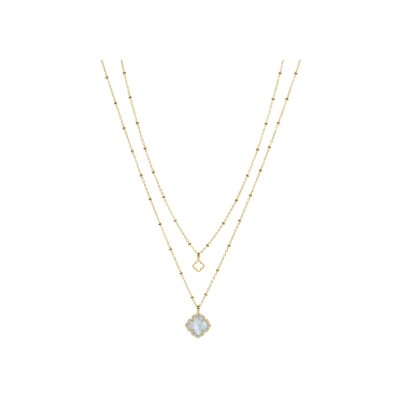 Collier Pierre Lannier Esperance en acier doré et nacre blanche