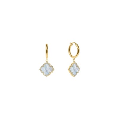 Boucles d'oreilles pendantes Pierre Lannier Esperance en acier doré et nacre blanche