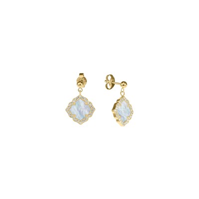 Boucles d'oreilles puces Pierre Lannier Esperance en acier doré et nacre blanche
