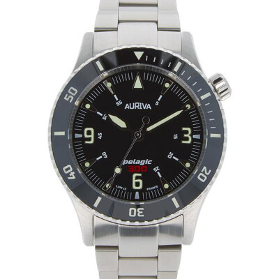 Montre Auriva Black Pelagic 300, Bracelets Tropic black et acier