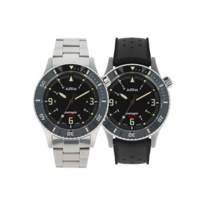 Montre Auriva Black Pelagic 300, Bracelets Tropic black et acier