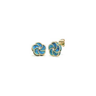 Boucles d'oreilles La Prima Gioielli Bloomy en or jaune, diamants et turquoise