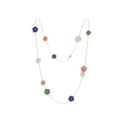 Collier La Prima Gioielli Bloomy en or jaune, diamants, nacre, malachite, rhodonite et lapis lazuli