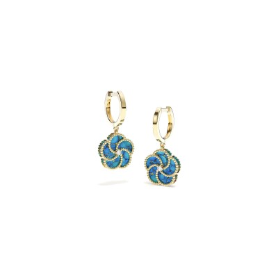 Boucles d'oreilles La Prima Gioielli Bloomy en or jaune, turquoise et diamant