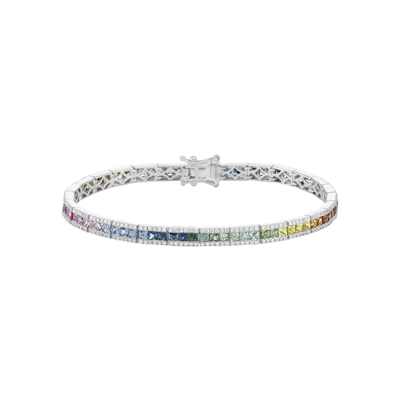 Bracelet Bassereau en or blanc, saphirs multicolores et diamants
