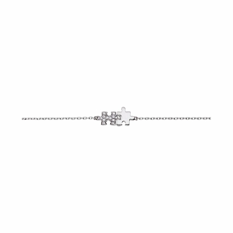 Bracelet Akillis chaîne duo Mini Puzzle en or blanc semi pavé de diamants