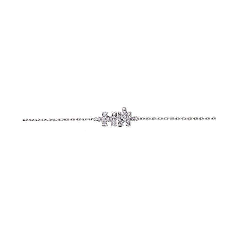 Bracelet Akillis chaîne duo Mini Puzzle en or blanc pavé de diamants