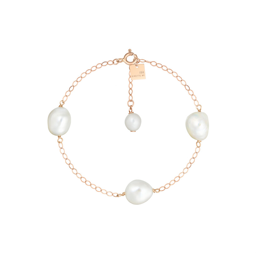 GINETTE NY Bead chain bracelet, rose gold and baroque pearl