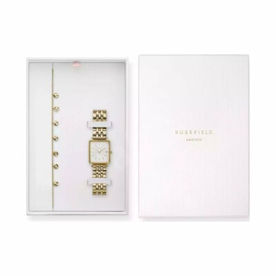 Coffret de montre Rosefield The Boxy XS QMWSG-Q021 et bracelet multi charms en métal doré
