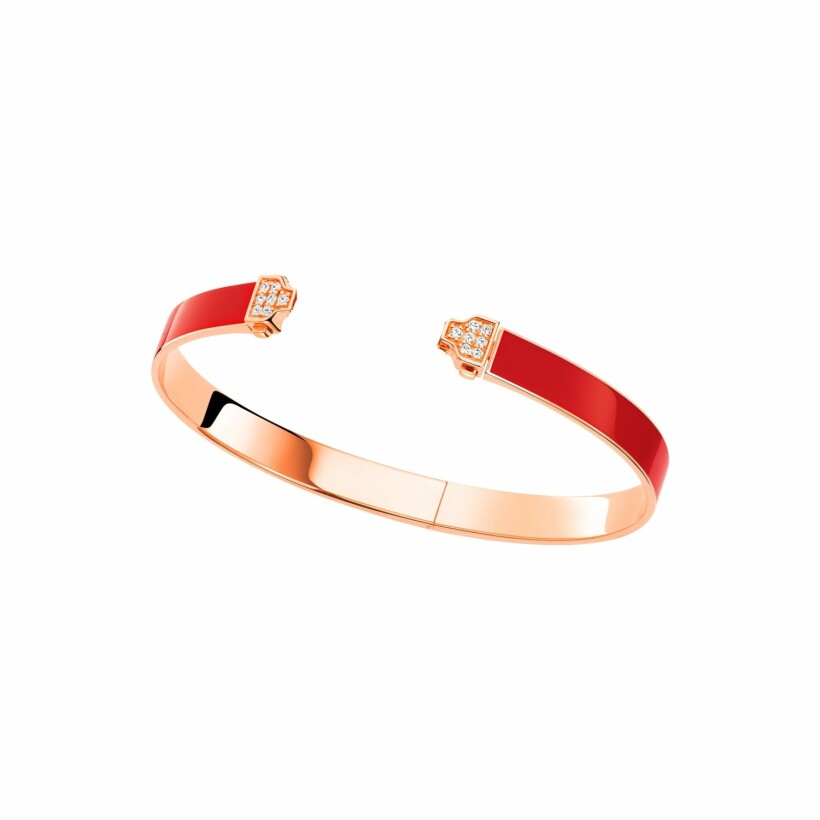 Bracelet Qeelin Wulu en or rose et émail rouge et diamants, 15.5cm