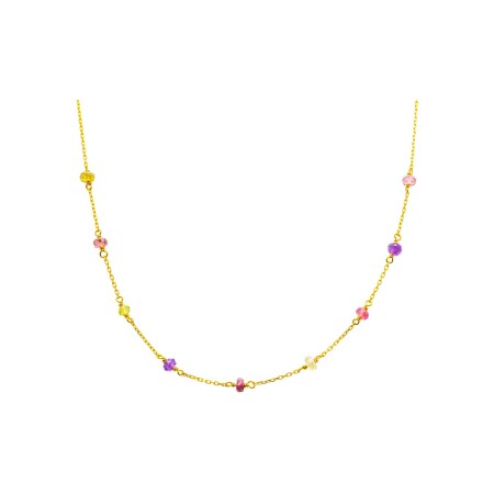 Collier Maison Ballet by Scarlett en or jaune, 4 tourmalines roses, 2 tourmaline verte, 2 améthystes et 1 péridot