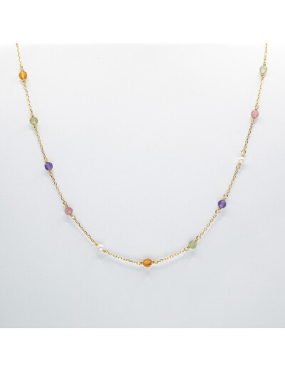 Collier Maison Ballet by Scarlett en or jaune 9 carats, perle de culture d'eau douce, tourmaline, ambre et améthyste
