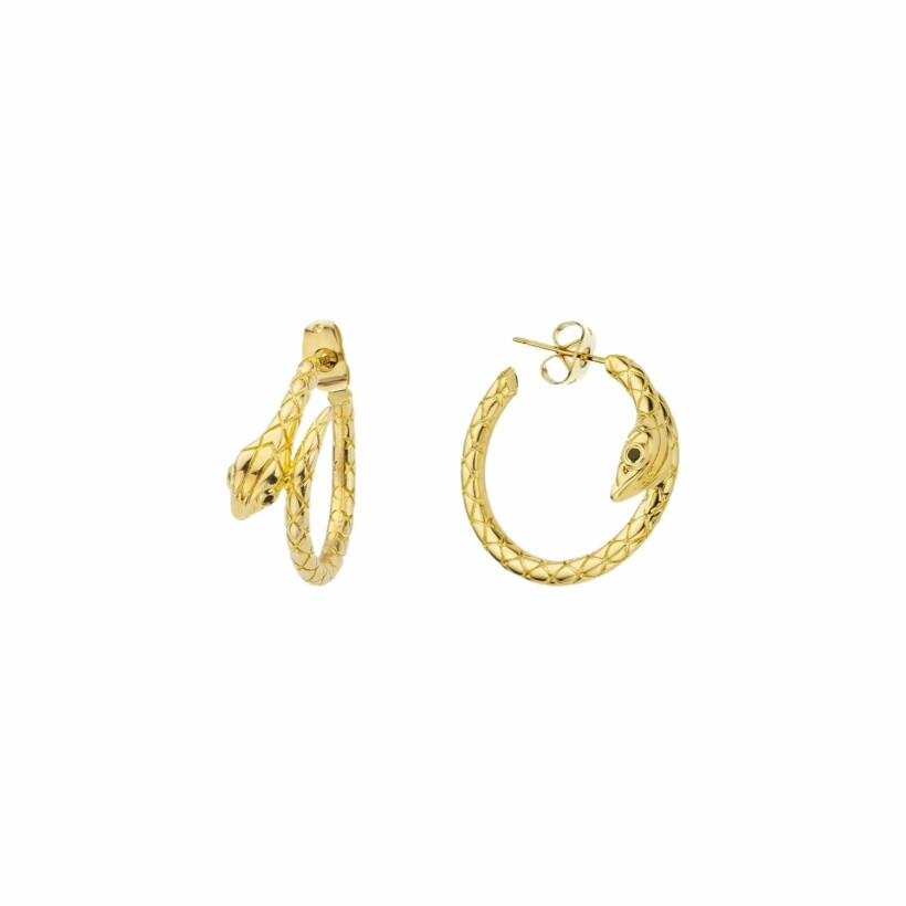 Boucles d'oreilles Mya Bay Petite Serpiente en métal doré et fines pierres noires