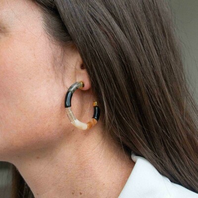 Boucles d'oreilles créoles PARABAYA Pipoca Black Night personnalisables en résine et acrylique Noir