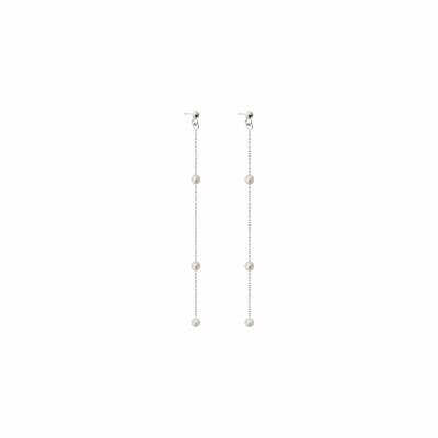 Boucles d'oreilles Claverin Mini Rosary en or blanc et perles blanches