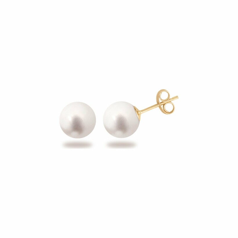 Boucles d'oreilles Claverin Simply Pearly en or jaune et perles blanches