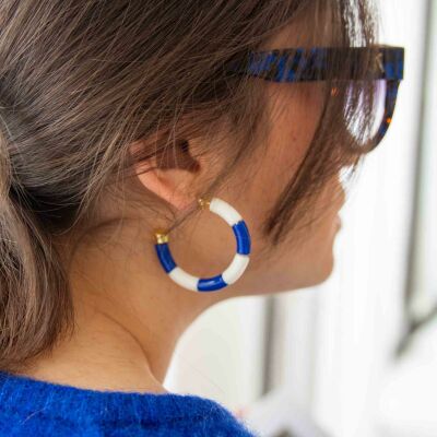 Boucles d'oreilles créoles PARABAYA Riviera Cobalt personnalisables en résine et acrylique Bleu cobalt