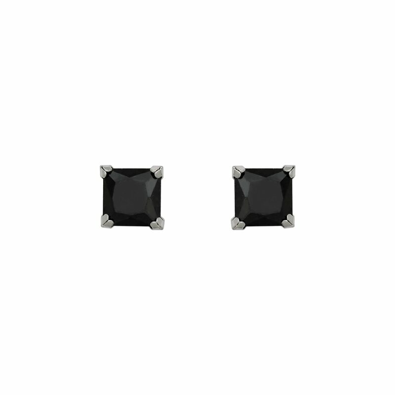 Boucles d'oreilles en or blanc et oxydes de zirconium noirs, 5mm