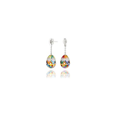 Boucles d'oreilles Una Storia Île de Pâques en argent rhodié et oxydes de zirconium