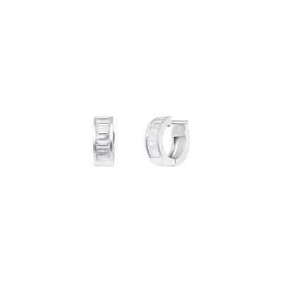 Boucles d'oreilles New Crown en or blanc et diamants taille baguette