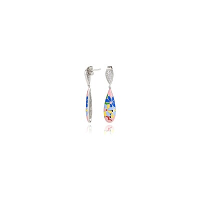 Boucles d'oreilles pendantes Una Storia Majorelle en argent rhodié et oxydes de zirconium