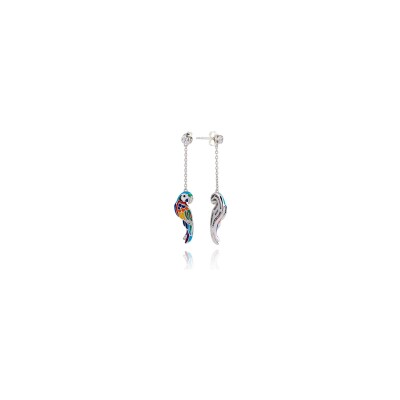 Boucles d'oreilles pendantes Una Storia Lovebird en argent rhodié et oxydes de zirconium