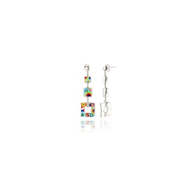 Boucles d'oreilles pendantes Una Storia Bahia en argent rhodié et oxydes de zirconium